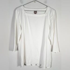 Chico's Women’s NWT Size 3 Square Neck 3/4 Sleeve Eyelet Top